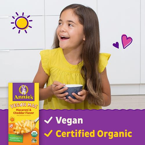 Annies Vegan Mac And Cheddar Flavor Pasta And Sauce, Organic, Plant Based, Dinner Side Or Snacks, 6 Oz