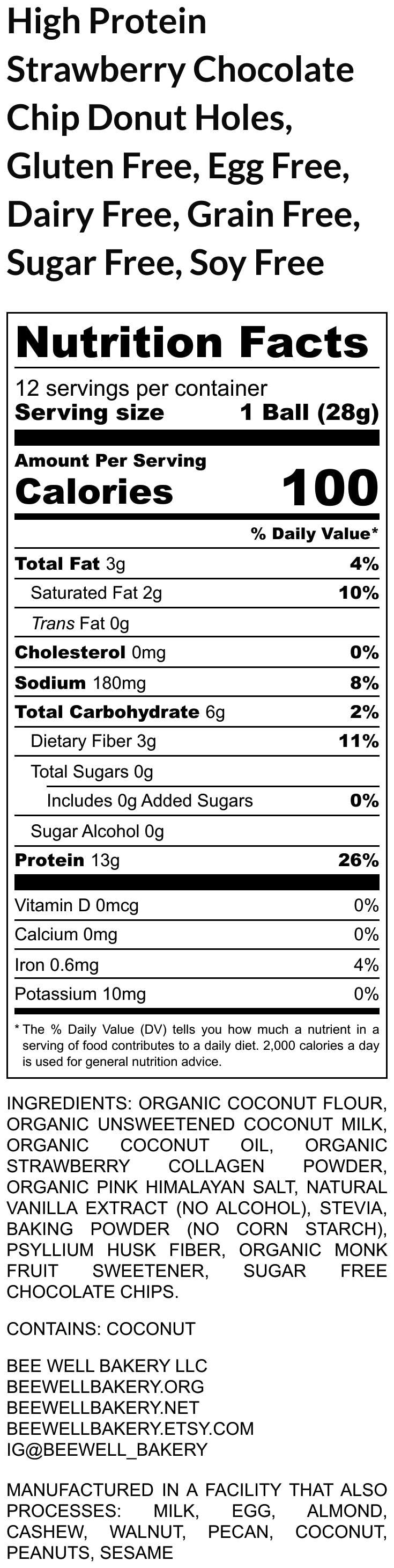 High Protein Power Balls/ Donut Holes, Grain Free, Gluten Free, Dairy Free, Sugar Free, Nut Free, Vegan Collagen, Low Carb, Valentine's Day