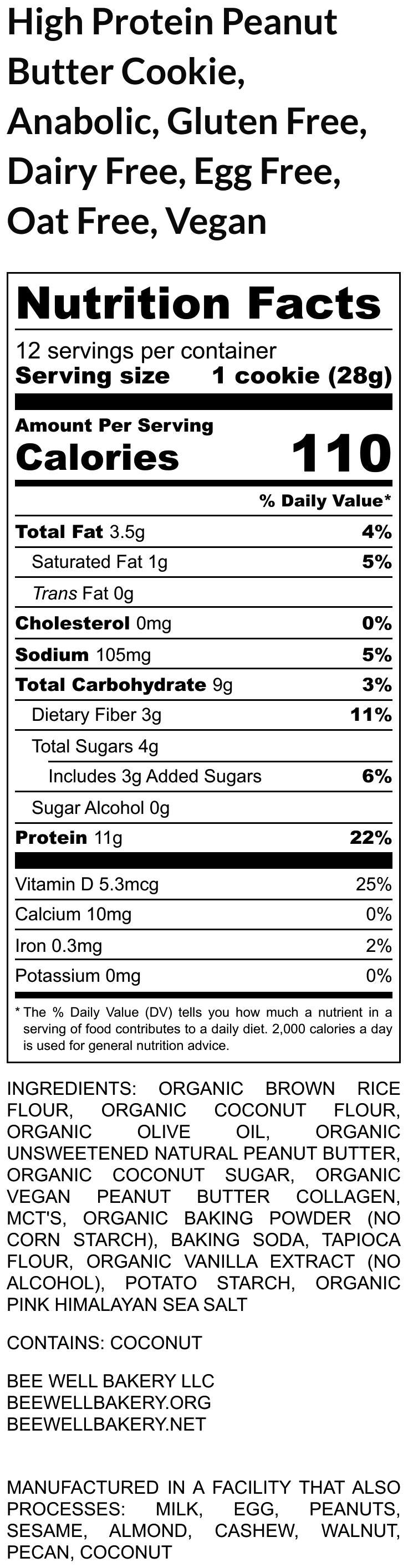 High Protein, Peanut Butter Cookies, Gluten Free,  Dairy Free, Egg Free, Vegan, Organic, No refined sugar, Fitness Gifts, Low Sugar snacks